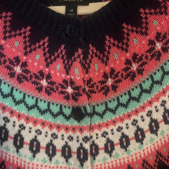 Talbots Lambswool Blend Fair Isle Nordic Sweater Navy Women Size M - Picture 3 of 4